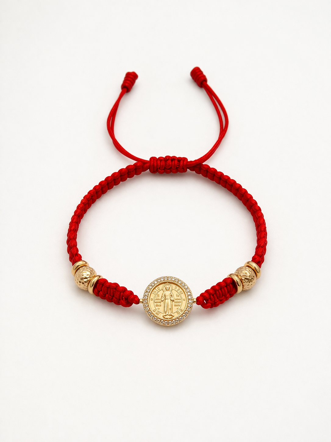 Pulsera Tejida Oro Amarillo 18 Kilates San Benito Circones 2 bolitas 4 donas