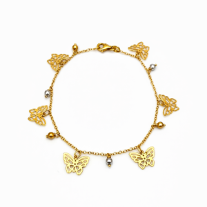 Pulsera Tres Oros 18 Kilates Mariposas