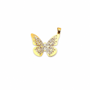 Dije Dos Oros 18 Kilates Mariposa Diamantado